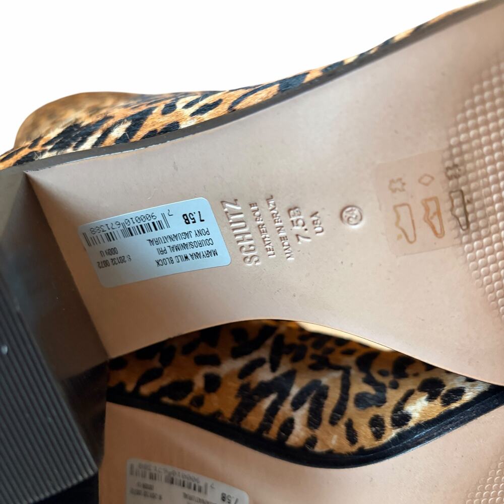 SCHUTZ Maryana Wild Leather Boots Block Heel Leopard Print Womens 7.5 NEW - Picture 10 of 13